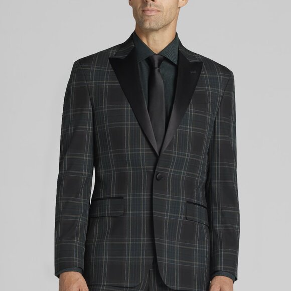 NEW Jos. A. Bank Tailored Fit FULL Tuxedo Jacket and Pants Green Plaid 40S 30x30 - Picture 3 of 6